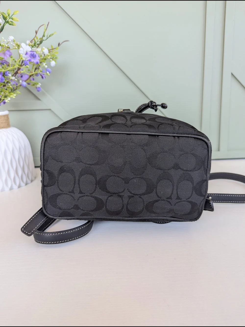 Coach Black Signature Canvas Mini Backpack with Leather Trim